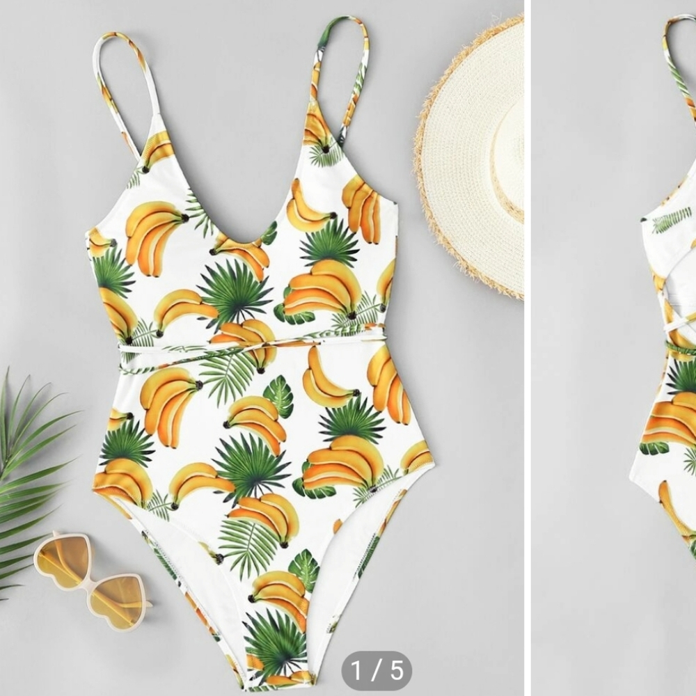 🆕️ Random Banana & Leaf Print 1pc Swimsuit